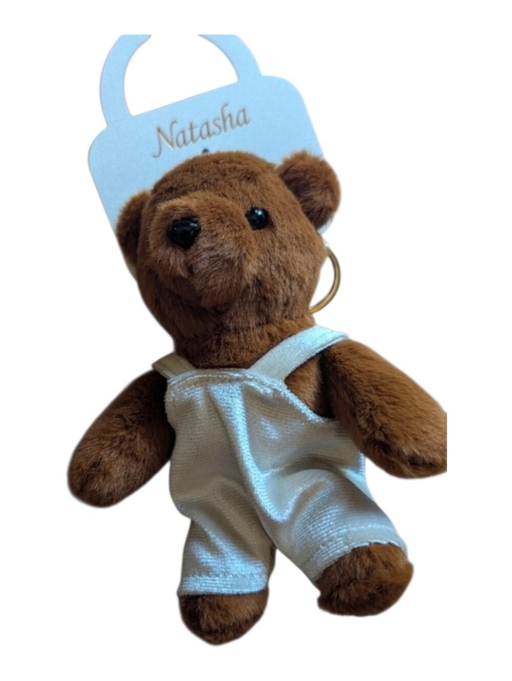 🤎▪️Natasha Couture ▪️ Brown Plush Bear Keychain with Light Blue Overalls